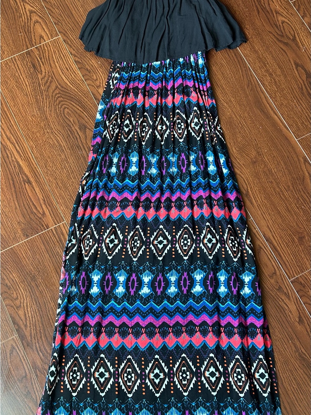 Rue21 Black Maxi Skirt with Blue, Purple, Pink Aztec Print
